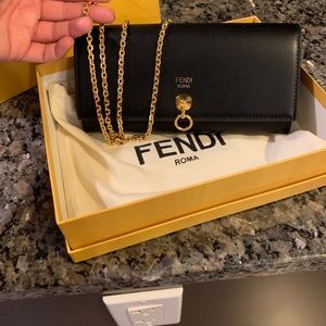 Fendi Roma leather wallet on gold chain